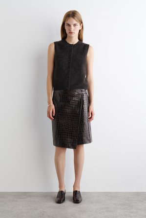 COS Frauen Wickelrock Aus Leder In Krokodiloptik in Braun