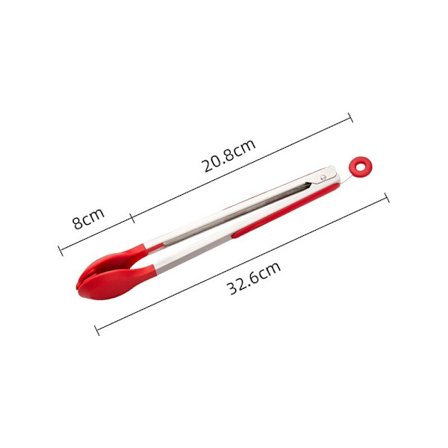 Silikonmatångar med Rundt Huvud i Rostfritt Stål, BBQ-Tångar (30 cm)