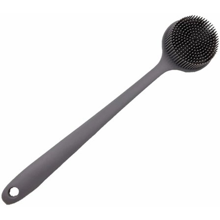 Silikonkroppsskrubb med långt handtag, ryggskrubb, duschskrubb för ryggen (grå)