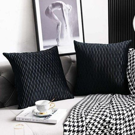 Svarte stripete dekorative putetrekk: Sett med 2 originale firkantede fløyelsputetrekk 40 cm x 40 cm for soveromssofa KLB