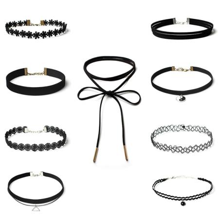 Retro Spets Gotiskt Halsband 9-pack Svart