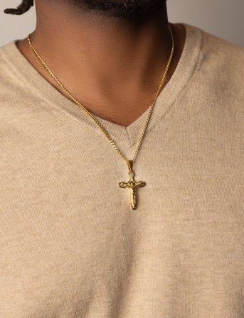 Nialaya Men's Gold Necklace With Crucifix Pendant - Gold - ONE SIZE 59 cm