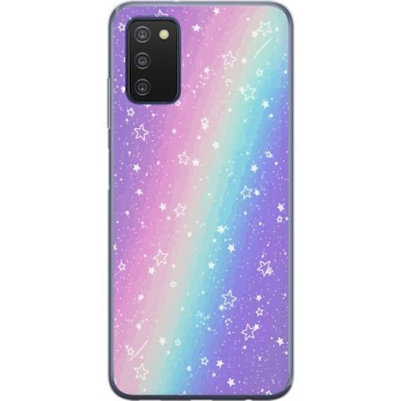 Kompatibelt Mobildeksel til Samsung Galaxy A03s Rainbow-farget pastellbakgrunn med hvite stjerner og gnistrende prikker i myk overgang