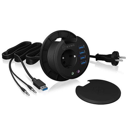 ICY BOX Table Hub, 4x USB 3.0 Type-A med Audio in-/output 4x USB 3.0 Type-A med Audio in-/output, 230 V EU Soc