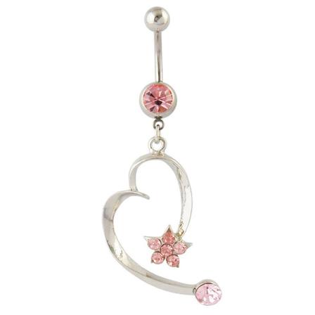 Navelpiercing Hjärta Stjärna Rosa I Kirurgiskt Stål Silver