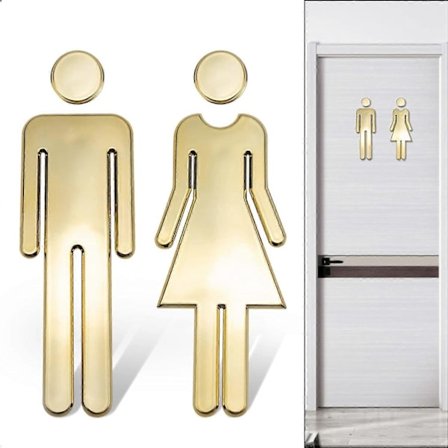 Guld Toilet Skilt Toiletplade til Badeværelse, 1 Par Dør Navneplade Toilet Skilt Klistermærker Skiltning Symbol Mænd og Kvinder Badeplader (12cm)