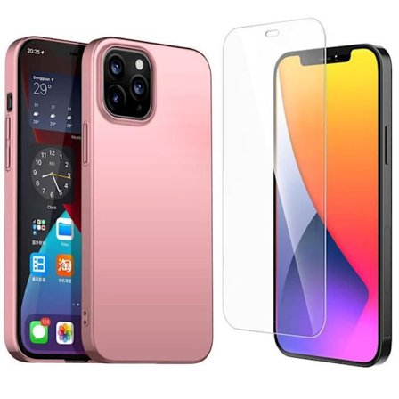 Fodral för iPhone 12 Pro + [Skärmskydd av härdat glas], Fodral i rosa mjuk TPU-silikon