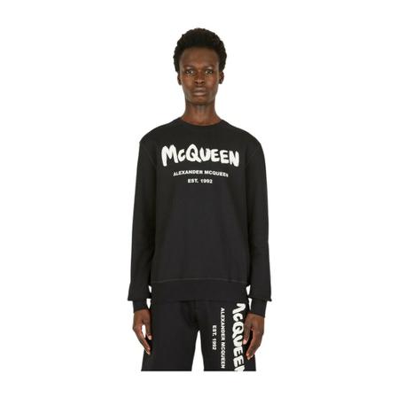 Alexander McQueen Graffiti Logo Print Sweater Sort, Herre