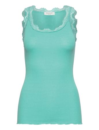 Silk Top W/ Lace T-shirts & Tops Sleeveless Blå Rosemunde*Betinget Tilbud