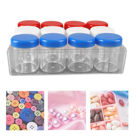 Liten Medicinseparationslåda 12 Rutor Transparent Flaskkropp Spiral Rund Medicinarrangör för Smycken Knappar Färg Mixad