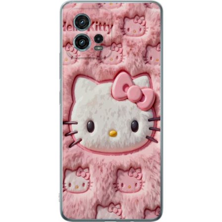 Yhteensopiva Puhelinkuori Motorola Moto G72 Hello Kitty vaaleanpunainen pörröinen tausta, jossa on ikoninen kasvot ja kawaii-esteettisyys