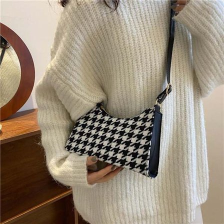 Ruutukuvioinen laukku baguette-laukku yksi olkalaukku naisille