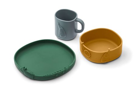 LIEWOOD Bordservice I Silikone Med 3D Motiver Golden Caramel Mix, Børn & Forældre, Service, Spisesæt