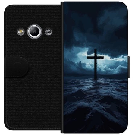 Yhteensopiva Lompakkokotelo Samsung Galaxy Xcover 3 Risti myrskyn meressä dramaattinen kristillinen taivas tummat aallot uskonnollinen taide usko ris
