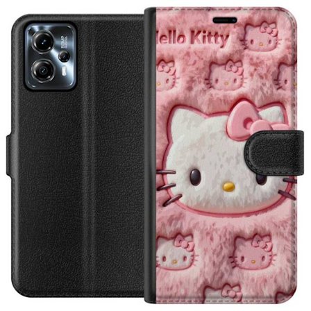 Kompatibel Tegnebogsetui til Motorola Moto G13 Hello Kitty lyserød fluffy baggrund med ikonisk ansigt og kawaii-æstetik