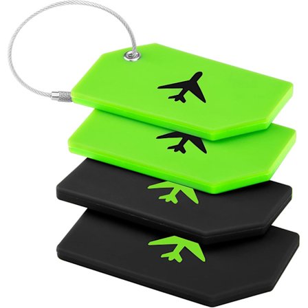 4 stk. bagasjelapper med adresselapp, bagasjelapp, koffert med rustfri stålkabel, bagasjelapp for bagasje, koffert, håndveske