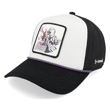 Capslab - Svart trucker Caps - Beetlejuice White/Black A-frame Trucker @ Hatstore