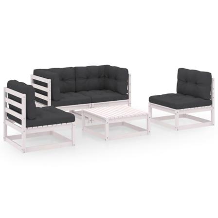 Vidaxl Loungegrupp Med Dynor 5 Delar Massiv Furu Vit