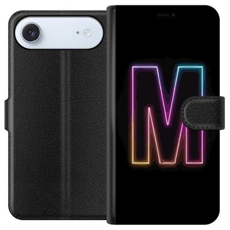 Yhteensopiva Lompakkokotelo Apple Apple iPhone 17 Air Neonkirjain M värinvaihtuva valotehoste mustaa taustaa vasten, moderni minimalistinen typografi