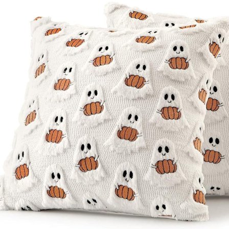 Halloween Putetrekk – 45×45 cm med Gresskar- og Spøkelsesdesign, Festlig Pyntepute_OF