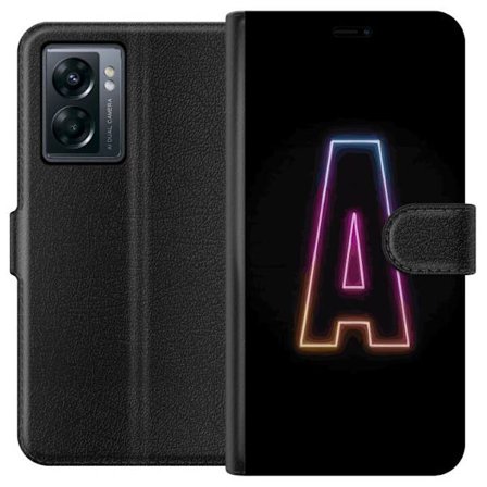 Kompatibel Tegnebogsetui til OnePlus OnePlus Nord N300 Minimalistisk neonbogstav A i regnbuefarvet lys mod sort baggrund i moderne typografisk stil