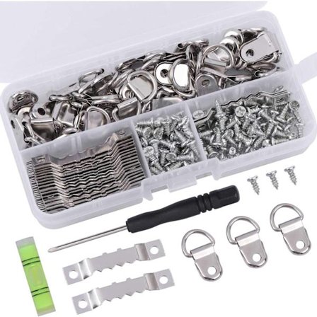 252 stk. sølvfarvede ophængssæt til billeder i rustfrit stål - Billedophængskroge - Billedophængsspejlkroge - Assorterede billedophæng til væggen