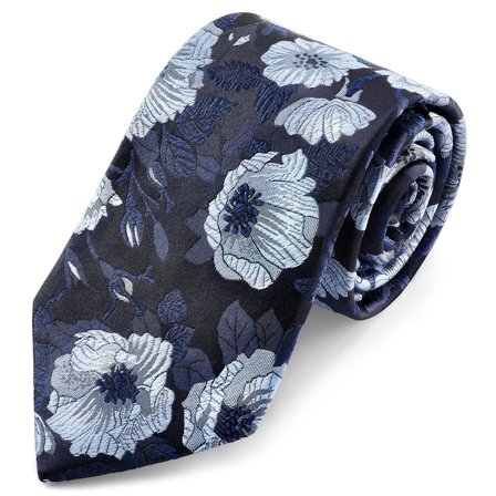 Dianthus | 8 cm Blue Silk Flower Tie for Men - Patterned Ties