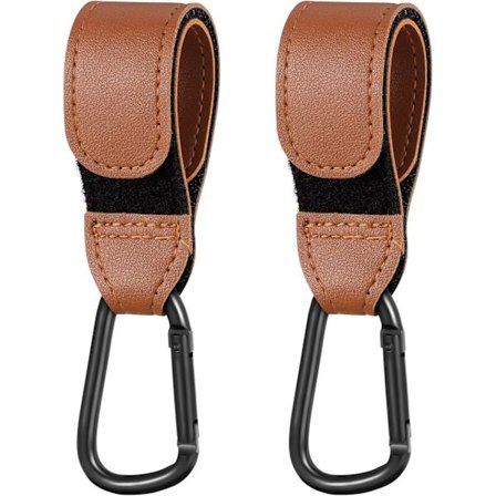 2 Pak Brune Læderlignende Buggy Klips, Barnevognskroge Barnevognsklips til at Hænges Sikkert på Din Barnevogn eller Klapvogn