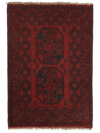 Noué À La Main Afghan Fine Tapis 78X114 De Laine Noir/Rouge Foncé Petit