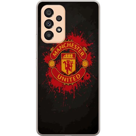 Kompatibelt Mobildeksel til Samsung Samsung Galaxy A53 5G Manchester United logo i rød og gul farge med røff sportslig bakgrunn