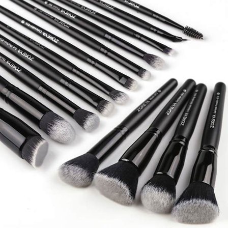 Trähandtag Makeup Borste Premium Syntetisk Makeup Borste Set 15 Delar (Svart)