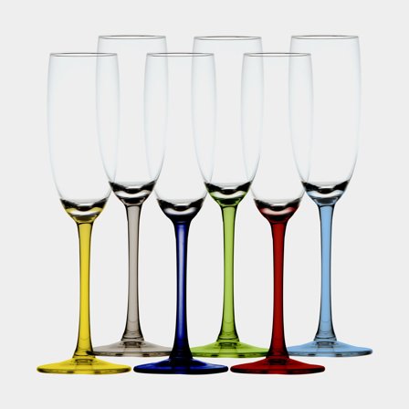Bicchieri da champagne in plastica Marine Business Party Colors, antiscivolo, trasparente/multicolore, 17 cl, confezione da 6