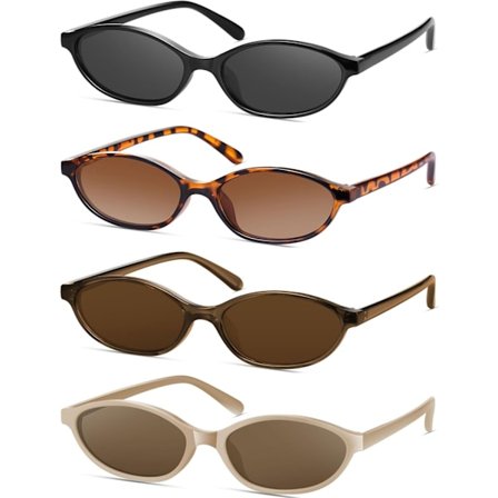 2025 Senaste Modell Retro Ovala Cat Eye Solglasögon för Kvinnor Y2k Designer Trendiga Smala Shades UV-skydd Solglasögon 4-pack (svart/Gr