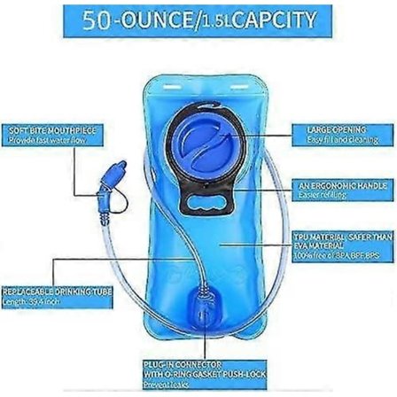 Hydreringsblære, 1,5 L 2 L 3 L Oppgradert lekkasjesikker vannblære, vannreservoar for utendørs fotturer, camping, løping, sykling[D]