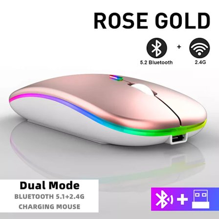 Oppladbar trådløs mus Bluetooth 2.4GHz enhet USB RGB 1600DPI for datamaskin bærbar PC nettbrett PC Macbook gamingmus