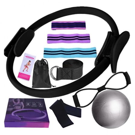 Pilates Kit for Kvinner 11 deler Yoga Tilbehør Sett med Motstandsbånd Ringer Ball for Hjemmetrening Nybegynnere Alt i 1 Profesjonelt Sett