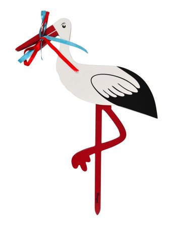 Wooden Birthday Stork With Red And Blue Ribbons White Magni Toys