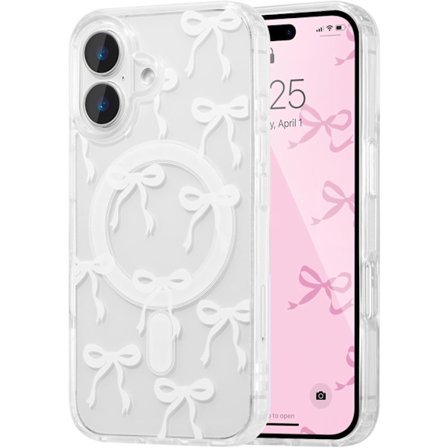 Magnetisk skal til iPhone 17, Bow Case kompatibelt med MagSafe, Trådløst Slim Transparent Ribbon Æstetisk Telefon Cover Anti-Gulnende C{hw}