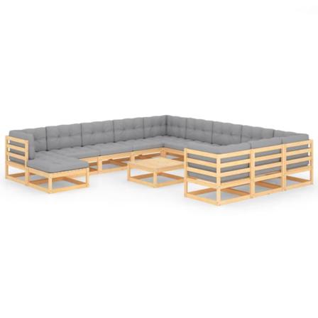 Vidaxl Loungegrupp Med Dynor 13 Delar Massiv Furu Grå