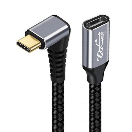 UC-058-UP-0.5M 90-graders vinklad USB-C USB 3.1 Type-C hane till hona förlängningsdatakabel aluminiumlegeringskontakt flätad sladd