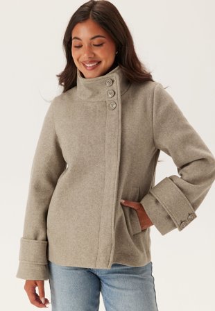 BUBBLEROOM High Neck Short Coat Brown melange S