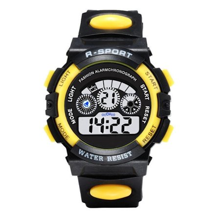 Barneklokke Digital Svart Klokke med LED-belysning Klokke Gul