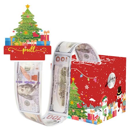 Juleoverraskelse Sparekasse Gaveæske – Festlig Lykketrækningsæske med Skjulte Penge*23*Rødt Juletræ