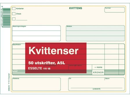 Esselte Blankett Kvittens A5L 50 blad - Lyreco - Kontorsmaterial - Blanketter och bokföring - Blanketter