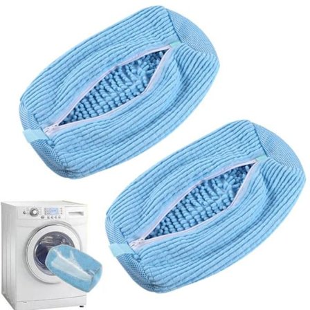 2 stk. Vaskepose til sko til vaskemaskine og tørretumbler, genanvendelig skopose til rengøring blå{ROG}