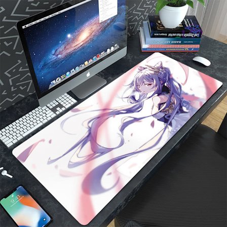 Spel Yuanshen tecknad kontors tangentbord dator skrivbordsunderlägg stor kreativ matta vattentät smutsavvisande förtjockad musmatta,400*900*3mm