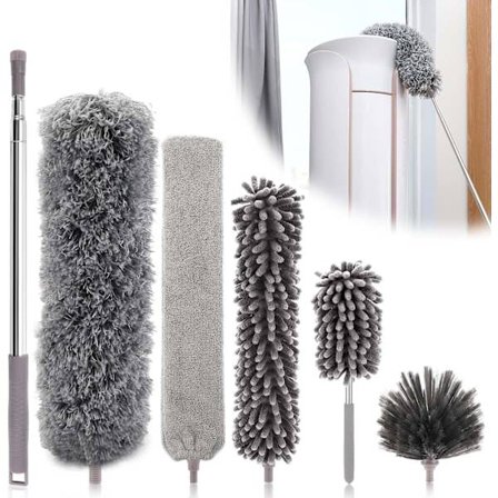 6 kpl Teleskooppinen Pölyhuiska Susi Pää 25-252cm Pestävä Mikrokuitu Hämähäkinverkkoharja Kattoihin, Huonekaluihin, Kaihtimiin