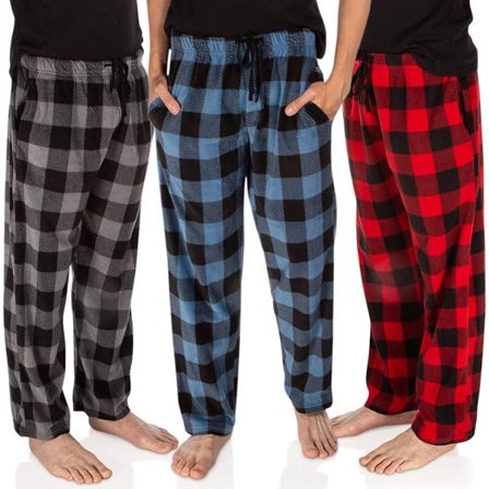 3-pakning Rutete Herre Pyjamasbukser Sett Fleece Lounge Sleepwear PJs med Lommer Microfleece