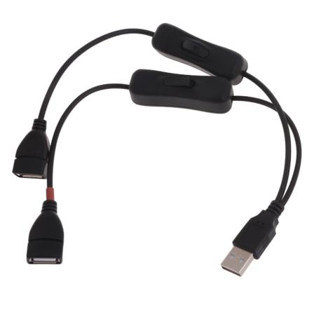 Kaksoiskytkin USB jatkojohdon Y-jakajakaapelin tuki digitaalisten laitteiden lataamiseen uros-naaraslinjalla