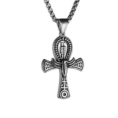 Cross-Border Supply Exotic Egypt Life Cross Pendant Stainless Steel Necklace Anka Egyptian Style Personality